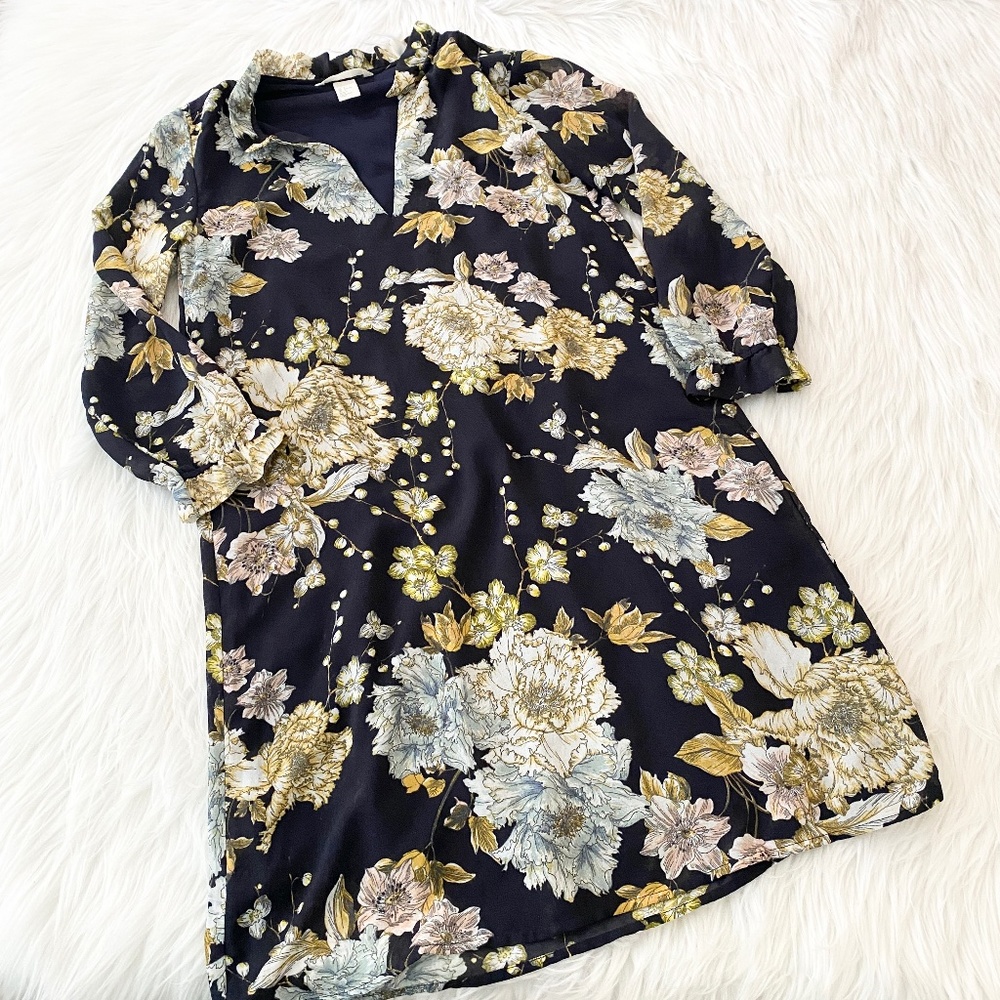 H&M Yellow Navy Floral Dress